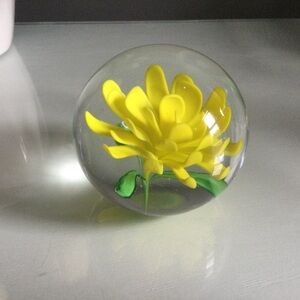 Yellow Floral Glass Paperweight